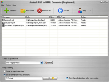 Aostsoft PDF to HTML Converter screenshot