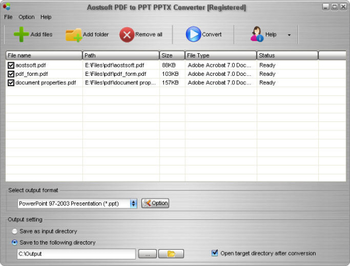Aostsoft PDF to PPT PPTX Converter screenshot