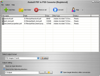 Aostsoft PDF to PSD Converter screenshot