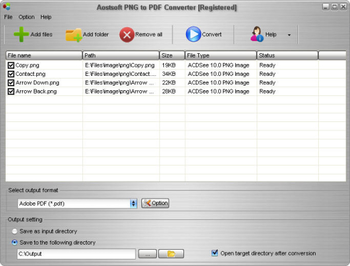 Aostsoft PNG to PDF Converter screenshot