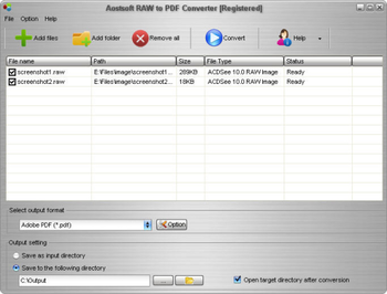 Aostsoft RAW to PDF Converter screenshot