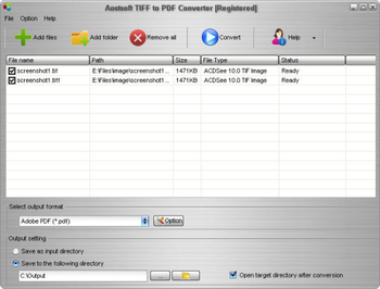 Aostsoft TIFF to PDF Converter screenshot