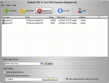 Aostsoft TIFF to Text OCR Converter screenshot