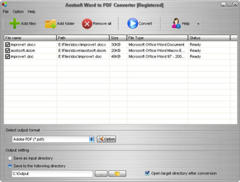 Aostsoft Word to PDF Converter screenshot
