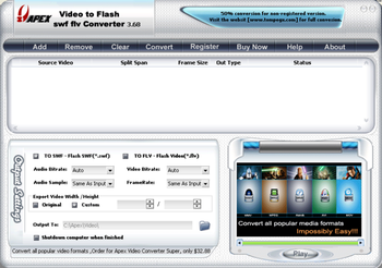 Apex Video to Flash SWF FLV Converter screenshot