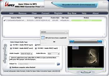 Apex Video to MP3 WMA WAV Converter screenshot 2