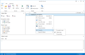 ApexSQL Decrypt screenshot