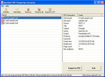ApinSoft PDF Properties Extractor screenshot