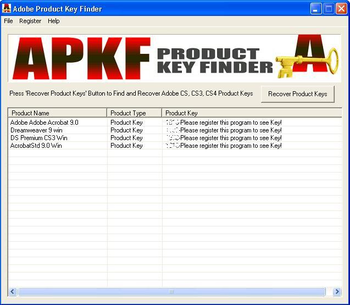 APKF Adobe Product Key Finder screenshot