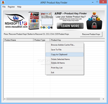 APKF Product Key Finder screenshot