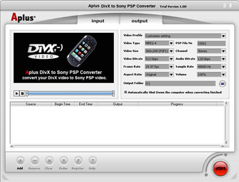 Aplus DivX to PSP Converter screenshot