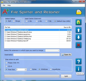Aplus File Splitter and Rejoiner screenshot