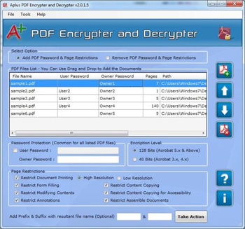 Aplus PDF Encrypter and Decrypter screenshot