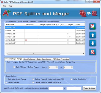 Aplus PDF Splitter and Merger screenshot