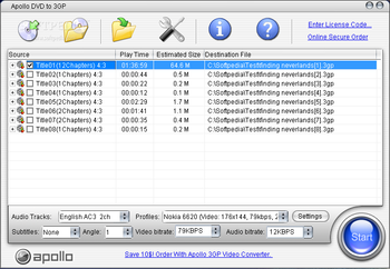 Apollo DVD to 3GP screenshot