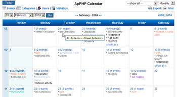 ApPHP Calendar - PHP Calendar Script screenshot