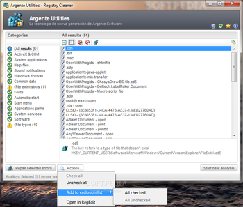 Argente - Registry Cleaner screenshot 2