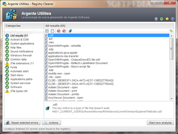 Argente - Registry Cleaner Portable screenshot