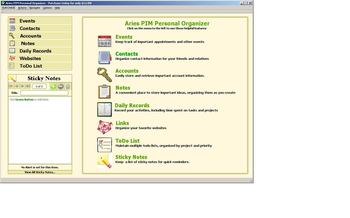 Aries Personal Organizer Software screenshot