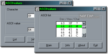 ASCIIvalues screenshot 2
