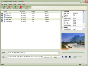 aSkysoft Video to Flash Converter screenshot