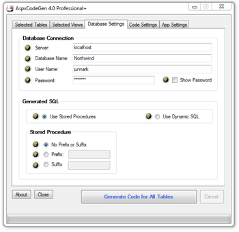 AspxCodeGen 4.0 Express .NET Code Generator screenshot