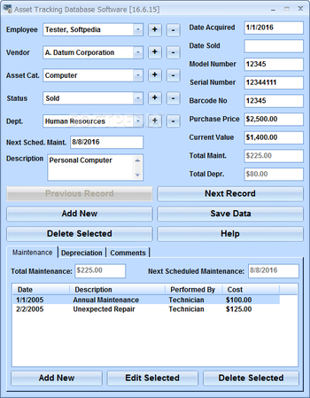 Asset Tracking Database Software screenshot