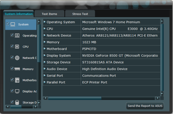 ASUS PC Diagnostics screenshot