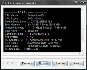 AT4RE Password Recovery screenshot