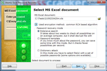 Atomic Excel Password Recovery screenshot