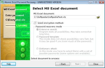 Atomic Excel Password Recovery screenshot