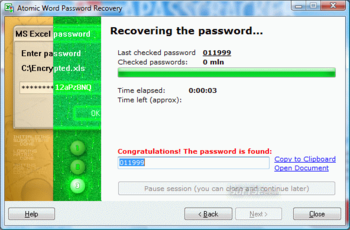Atomic Excel Password Recovery screenshot 2