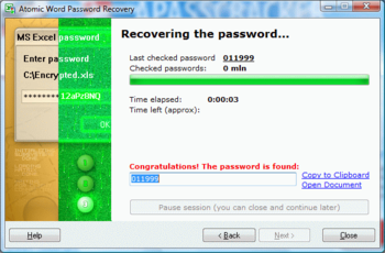 Atomic Excel Password Recovery screenshot 3