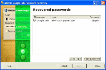 Atomic Google Talk Password Recovery screenshot 2