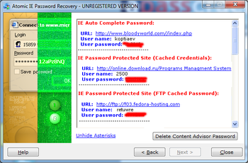 Atomic IE Password Recovery screenshot