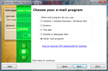 Atomic Mailbox Password Recovery screenshot
