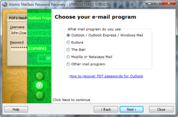 Atomic Mailbox Password Recovery screenshot