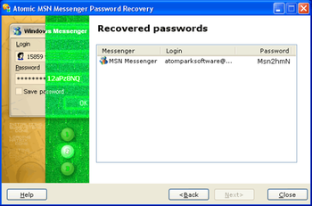 Atomic MSN Password Recovery screenshot 2