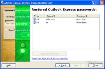 Atomic Outlook Express Password Recovery screenshot 3