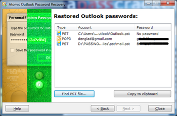 Atomic Outlook Password Recovery screenshot