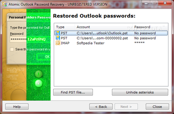 Atomic Outlook Password Recovery screenshot