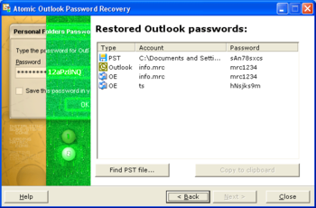 Atomic Outlook Password Recovery screenshot