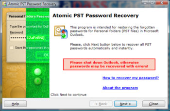 Atomic PST Password Recovery screenshot