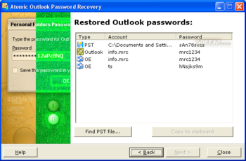 Atomic Pst Password Recovery screenshot 2
