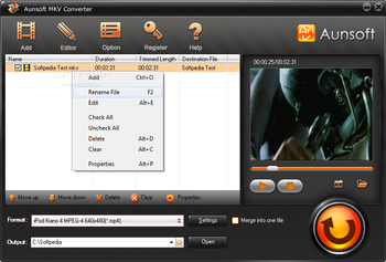 Aunsoft MKV Converter screenshot