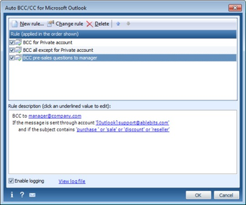 Auto BCC/CC for Microsoft Outlook screenshot
