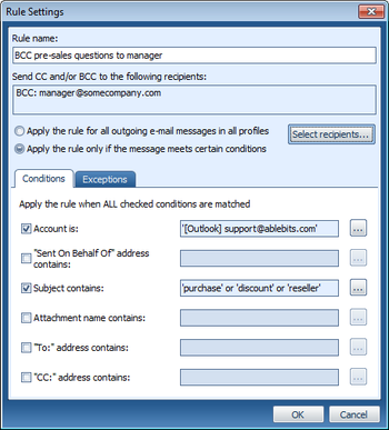 Auto BCC/CC for Microsoft Outlook screenshot 2