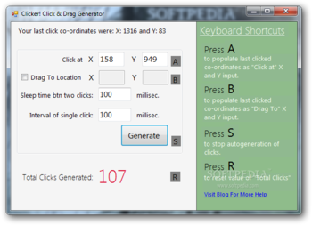 Auto Mouse Click Generator (formerly Clicker! Click & Drag Generator) screenshot