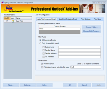 Auto Print for Outlook 2007/Outlook 2010  screenshot