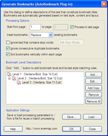 AutoBookmark Plug-in for Adobe Acrobat screenshot